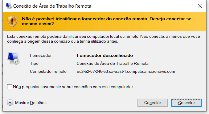Executando o arquivo RDP