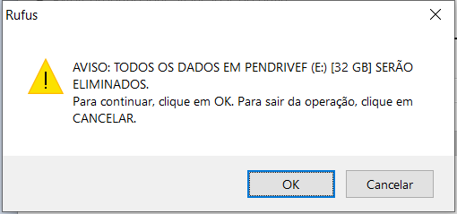 Aviso: dodos do pendrive serão apagados