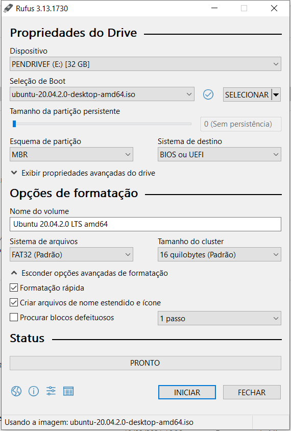 Janela principal do Rufus